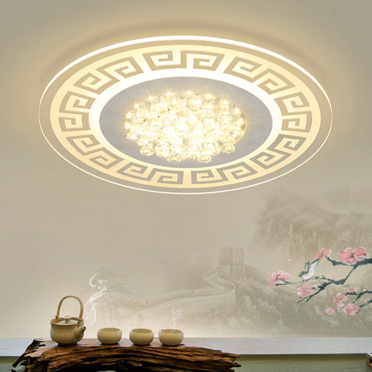 Modern Led White Flush Mount Ceiling Light Fixture With Crystal Accents - Extra-Thin Round Acrylic