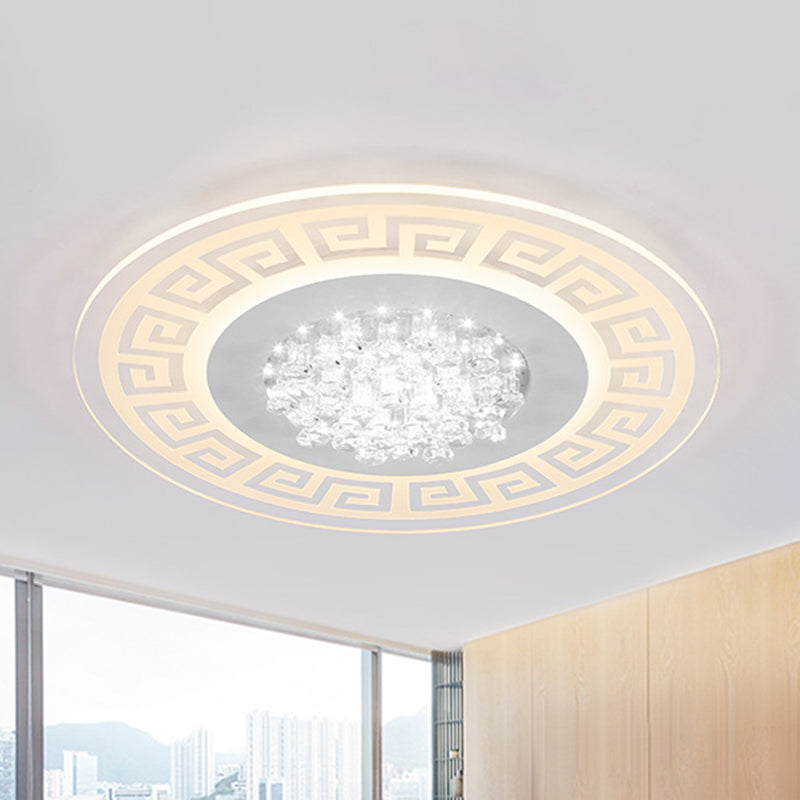 Modern Led White Flush Mount Ceiling Light Fixture With Crystal Accents - Extra - Thin Round Acrylic