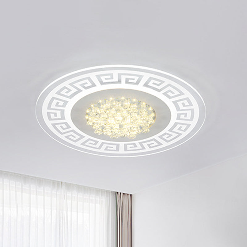 Modern Led White Flush Mount Ceiling Light Fixture With Crystal Accents - Extra-Thin Round Acrylic