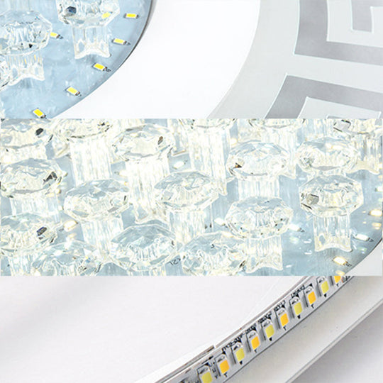 Modern Led White Flush Mount Ceiling Light Fixture With Crystal Accents - Extra-Thin Round Acrylic