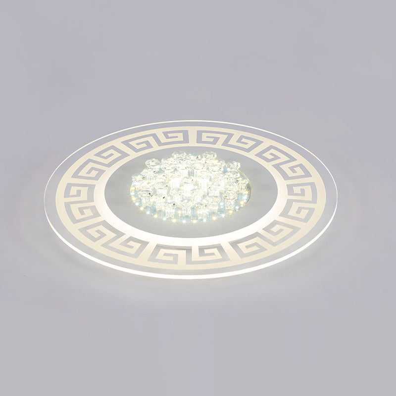 Modern Led White Flush Mount Ceiling Light Fixture With Crystal Accents - Extra-Thin Round Acrylic /