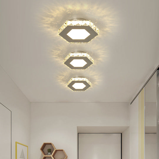 Stylish Stainless Steel Led Flush Light With Crystal Accents For Hallway