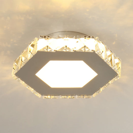 Stylish Stainless Steel Led Flush Light With Crystal Accents For Hallway Stainless-Steel / Hexagon
