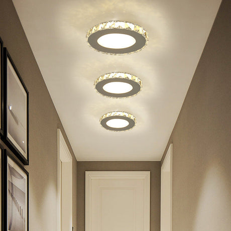 Stylish Stainless Steel Led Flush Light With Crystal Accents For Hallway