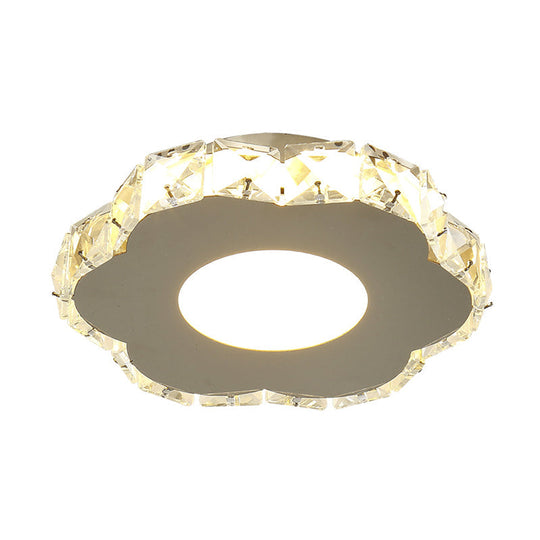 Stylish Stainless Steel Led Flush Light With Crystal Accents For Hallway
