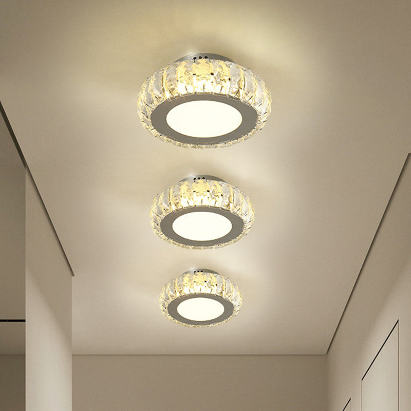 Stylish Stainless Steel Led Flush Light With Crystal Accents For Hallway