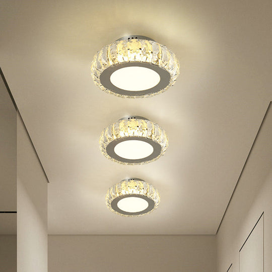 Stylish Stainless Steel Led Flush Light With Crystal Accents For Hallway