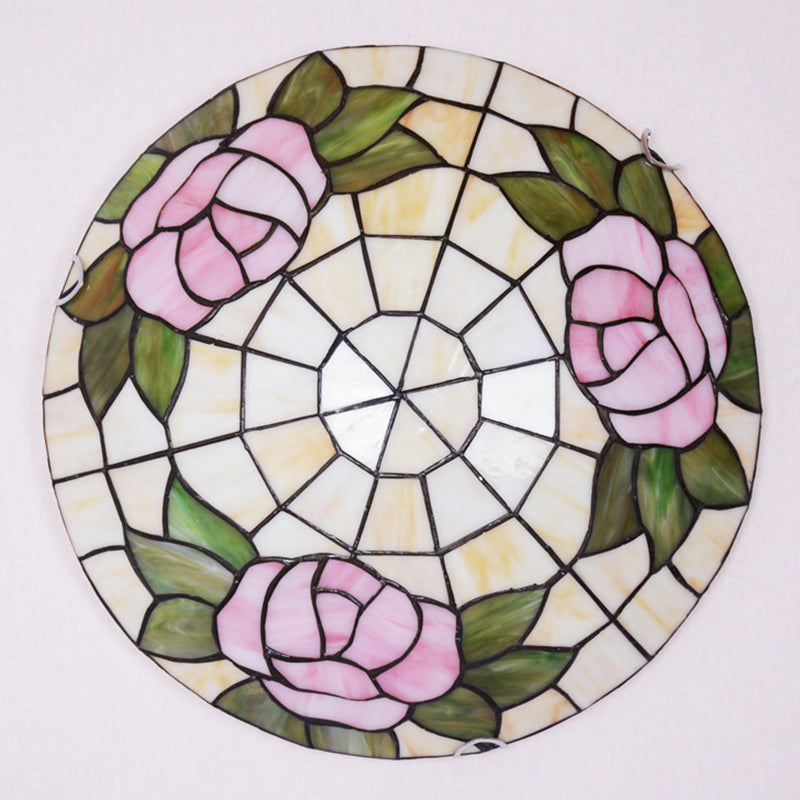 Tiffany Stained Glass Flush Ceiling Light For Bedroom - Bowl Shaped Flushmount Lighting