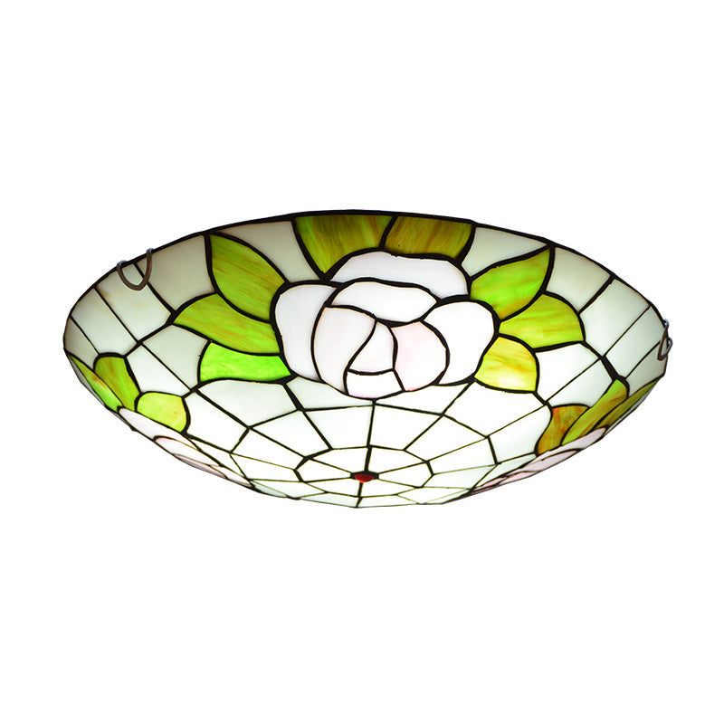 Tiffany Stained Glass Flush Ceiling Light For Bedroom - Bowl Shaped Flushmount Lighting