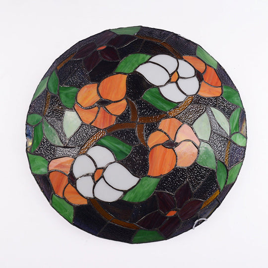 Tiffany Black Flush - Mount Bedroom Ceiling Light With Stained Glass Shade