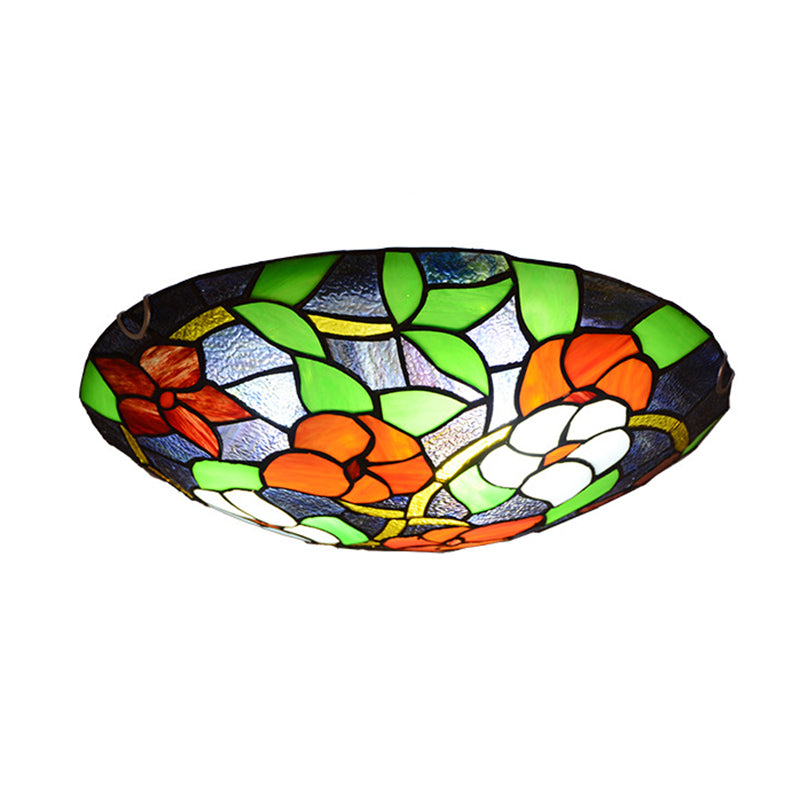Tiffany Black Flush - Mount Bedroom Ceiling Light With Stained Glass Shade