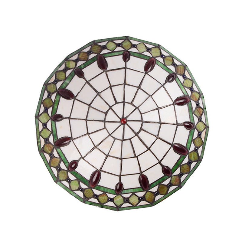 Mediterranean Jeweled Round Ceiling Light - Handcrafted Glass Fixture For Bedroom Green / 12’