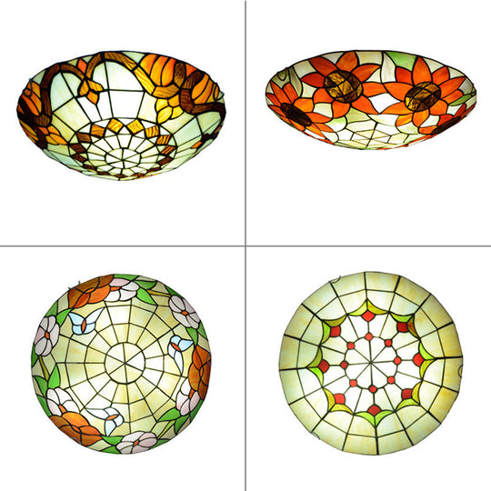 Stained Glass Tiffany - Style Ceiling Light In Multicolored Bowl Design For Bedroom