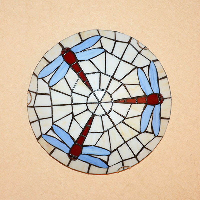Hand - Crafted Sky Blue Dragonfly Tiffany Glass Ceiling Flush Mount Light