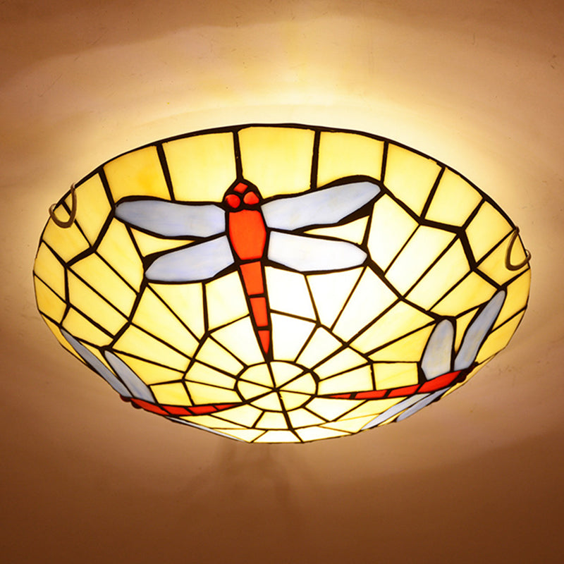 Hand - Crafted Sky Blue Dragonfly Tiffany Glass Ceiling Flush Mount Light