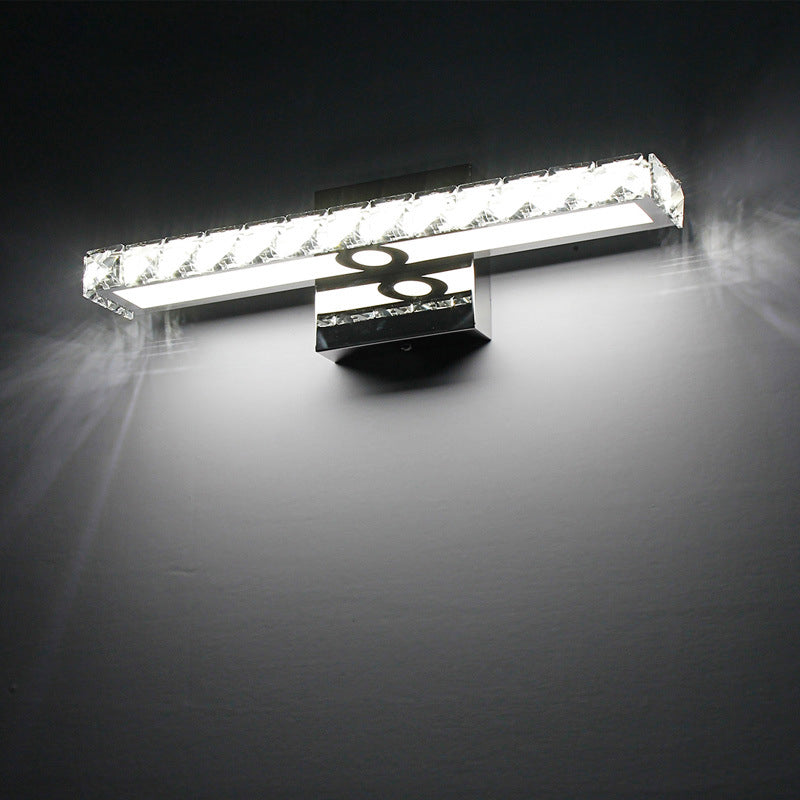 Modern Rectangle Vanity Wall Sconce With Clear Crystal Integrated Led - Bathroom Lamp
