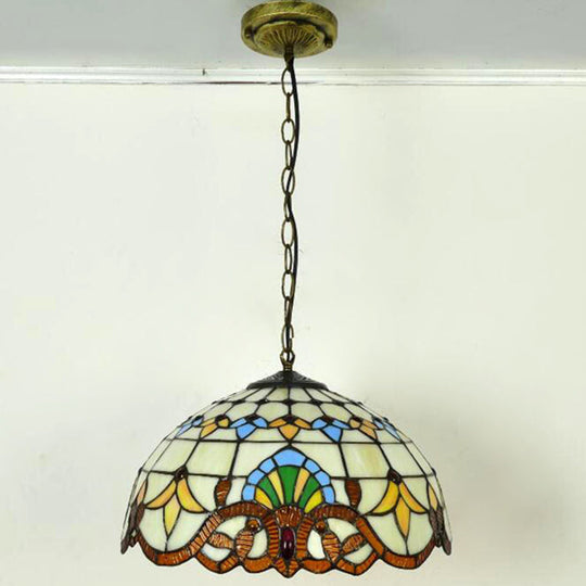 Tiffany-Style Stained Glass Pendant Light: Elegant 1-Light Hanging Lamp For Dining Room Beige / 16’