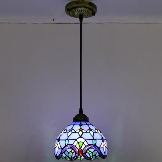 Tiffany-Style Stained Glass Pendant Light: Elegant 1-Light Hanging Lamp For Dining Room Blue / 8’
