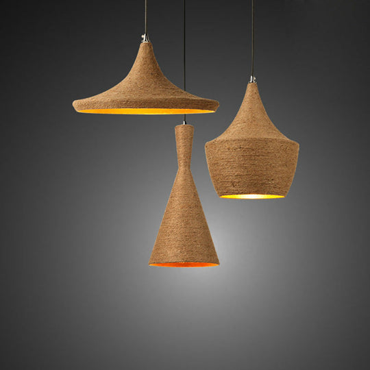 Retro Industrial 3-Light Beige Rope Pendant For Dining Room