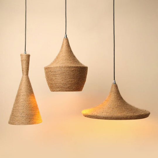 Retro Industrial 3-Light Beige Rope Pendant For Dining Room