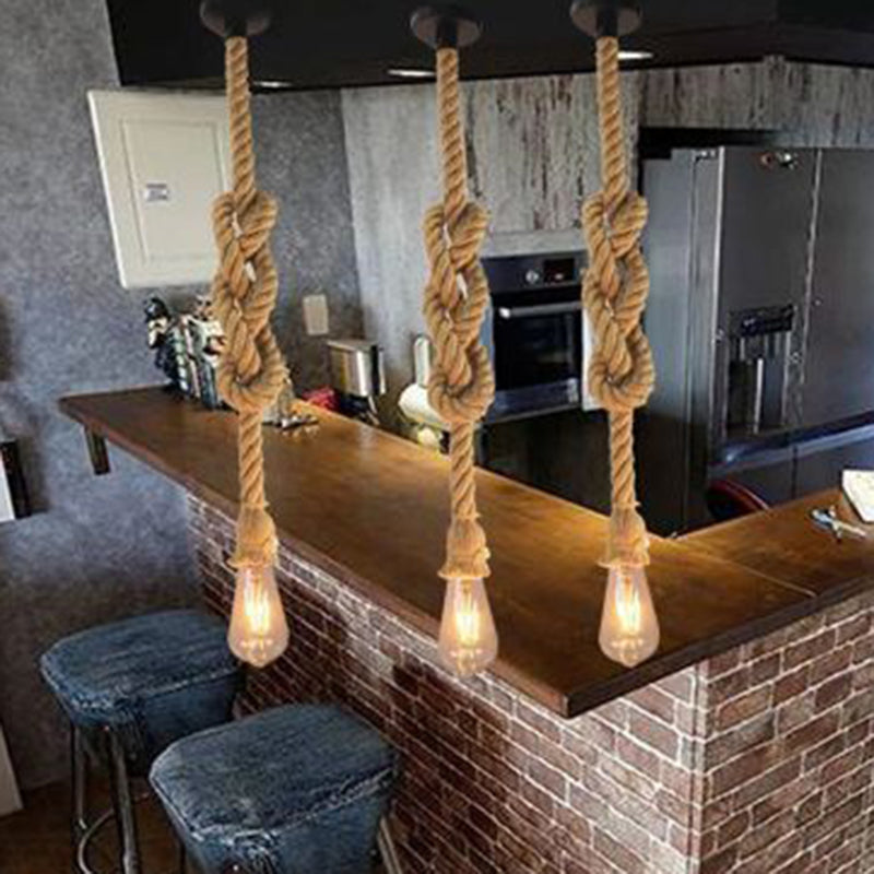 Vintage Industrial Exposed Bulb Pendant Light With Natural Rope - Perfect For Restaurants And