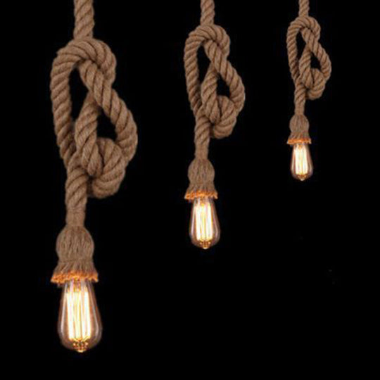Vintage Industrial Exposed Bulb Pendant Light With Natural Rope - Perfect For Restaurants And