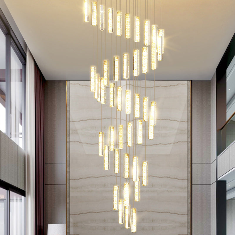 Modern Crystal Rectangle Drop Pendant Light For Stairway - Multiple Sizes