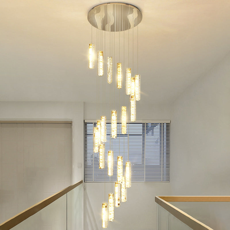 Modern Crystal Rectangle Drop Pendant Light For Stairway - Multiple Sizes 21 / Silver