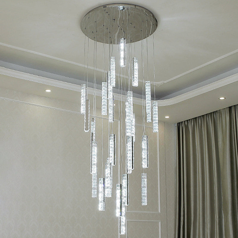 Modern Crystal Rectangle Drop Pendant Light For Stairway - Multiple Sizes