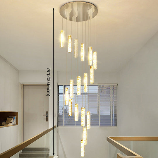 Modern Crystal Drop Pendant Light For Stairway - Multiple Rectangles