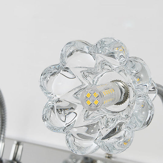 Modern Petal Clear Glass Vanity Light Fixture With Gooseneck Arm - 3 Lights Silver Finish Wall