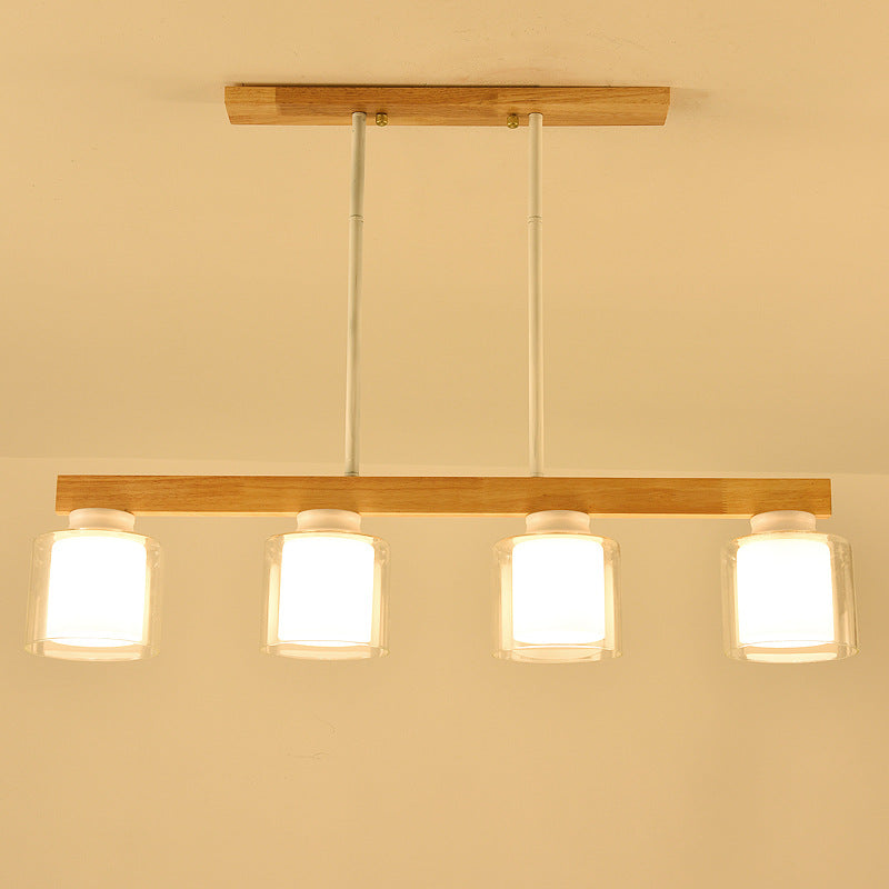 Nordic Modern Wood Island Pendant With Glass Lampshade Hanging Lamp 4 / White