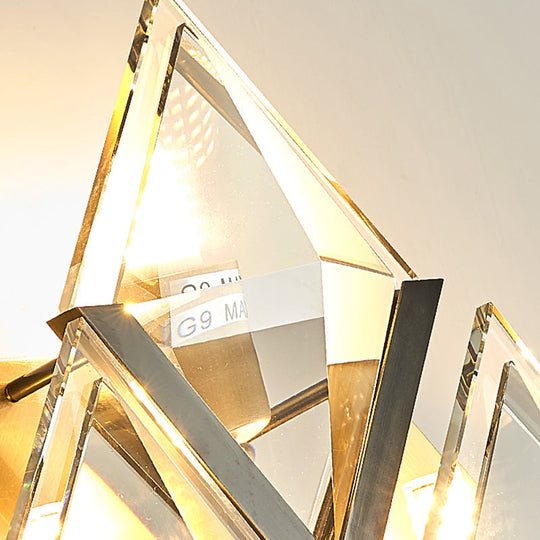 Modern Rhombus Wall Sconce Light With Clear Crystal And Metal Accents - 3 Lights Golden Finish