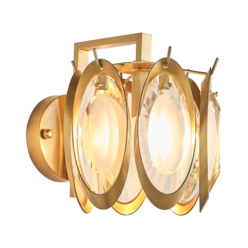 Contemporary Oval Wall Light With Clear Crystal Deco - Metallic 1-Light Fixture For Living Room