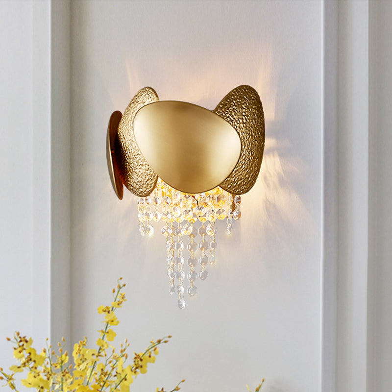 Modern Egg Shaped Wall Mount Light With 2 Metal Lights - Golden Sconce Lighting Clear Crystal