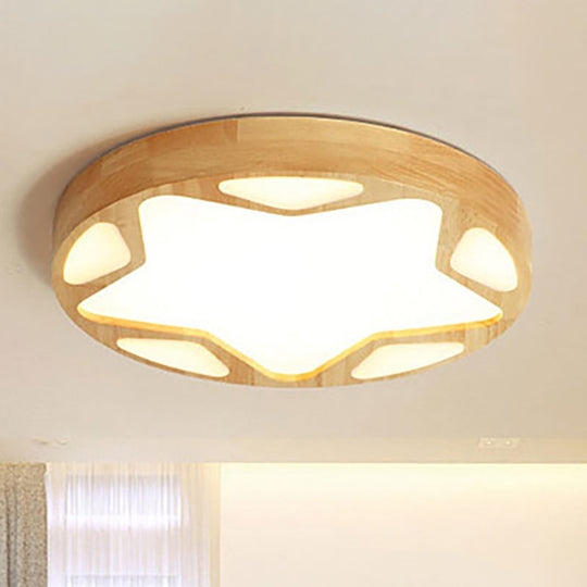 Modern Led Flush Ceiling Light In Beige - Kindergarten Star Design Wood Acrylic Lamp Yellow / 16’