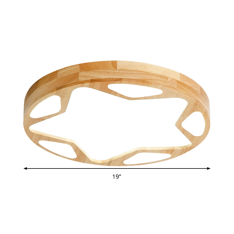 Modern Led Flush Ceiling Light In Beige - Kindergarten Star Design Wood Acrylic Lamp