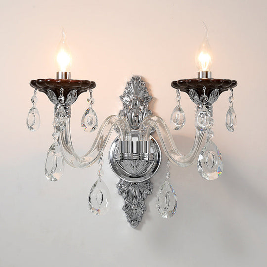 Modern Crystal Wall Sconce With Silver Candle Design - Ideal For Bedroom Lighting