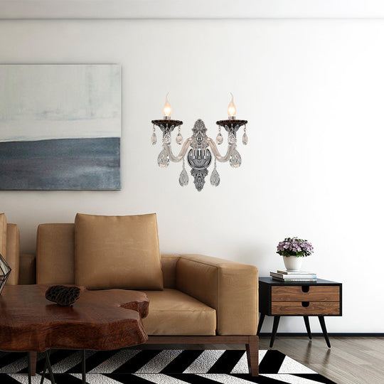 Modern Crystal Wall Sconce With Silver Candle Design - Ideal For Bedroom Lighting