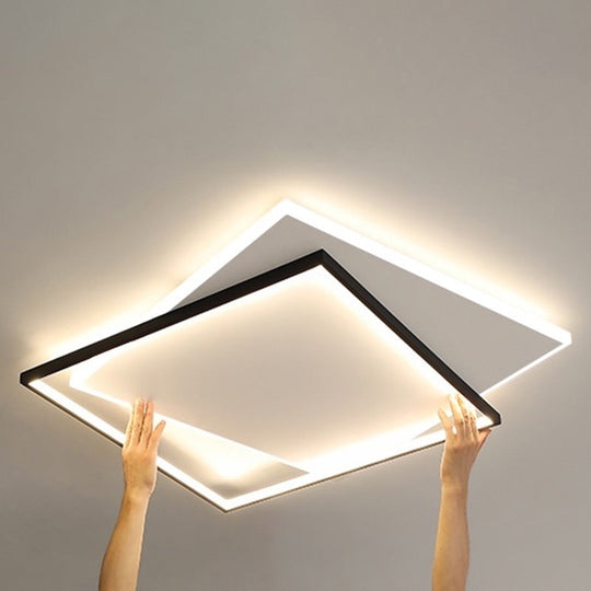 Led Geometric Double Square Ceiling Lamp With Acrylic Shade - Sleek Flush Mount Lighting