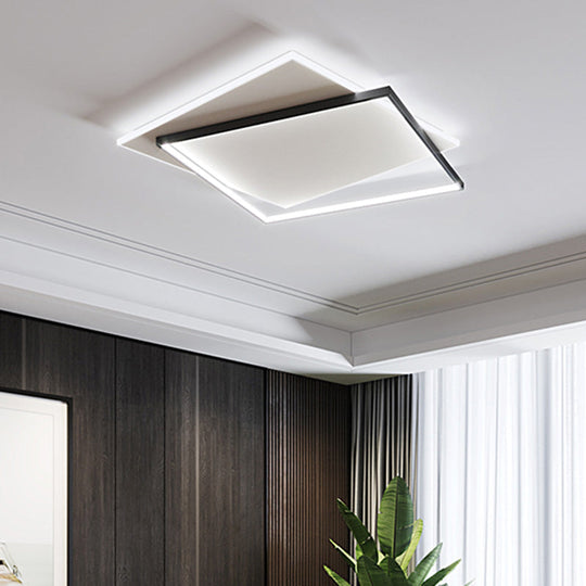 Led Geometric Double Square Ceiling Lamp With Acrylic Shade - Sleek Flush Mount Lighting