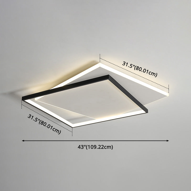 Led Geometric Double Square Ceiling Lamp With Acrylic Shade - Sleek Flush Mount Lighting