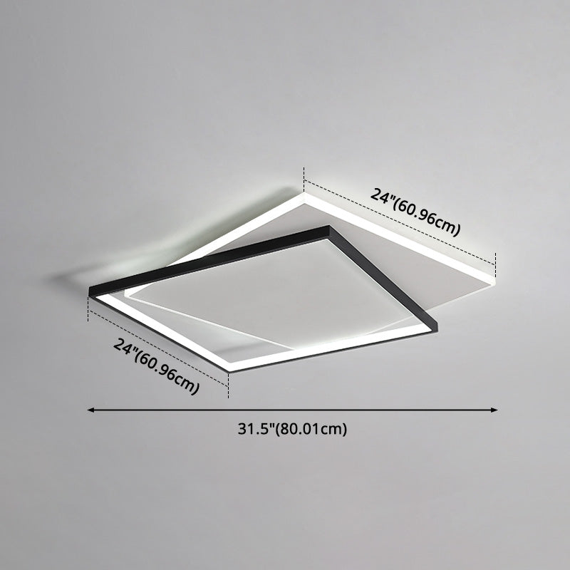 Led Geometric Double Square Ceiling Lamp With Acrylic Shade - Sleek Flush Mount Lighting