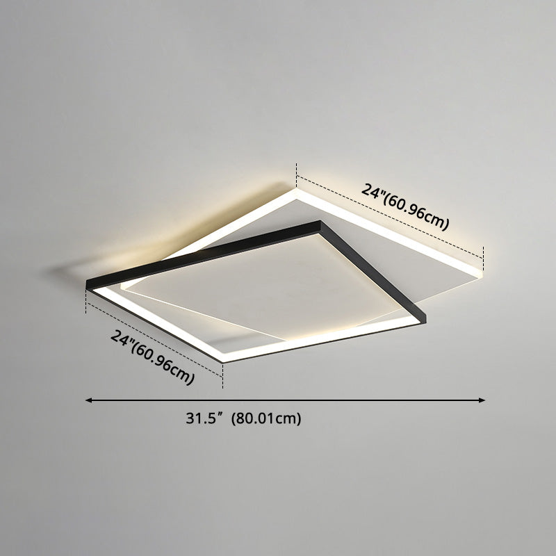 Led Geometric Double Square Ceiling Lamp With Acrylic Shade - Sleek Flush Mount Lighting