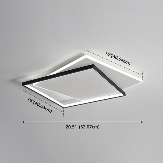 Led Geometric Double Square Ceiling Lamp With Acrylic Shade - Sleek Flush Mount Lighting