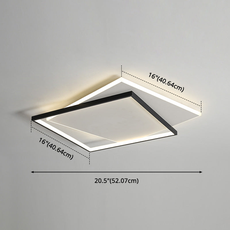 Led Geometric Double Square Ceiling Lamp With Acrylic Shade - Sleek Flush Mount Lighting