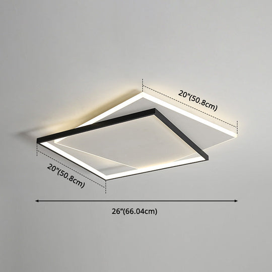 Led Geometric Double Square Ceiling Lamp With Acrylic Shade - Sleek Flush Mount Lighting