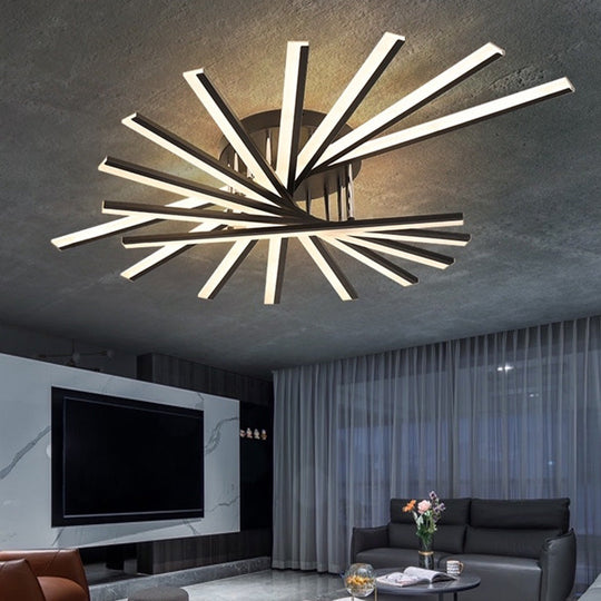 Modern Aluminum Semi Flush Mount Led Ceiling Lamp - Sleek Crossed Line Design For Simplicity And