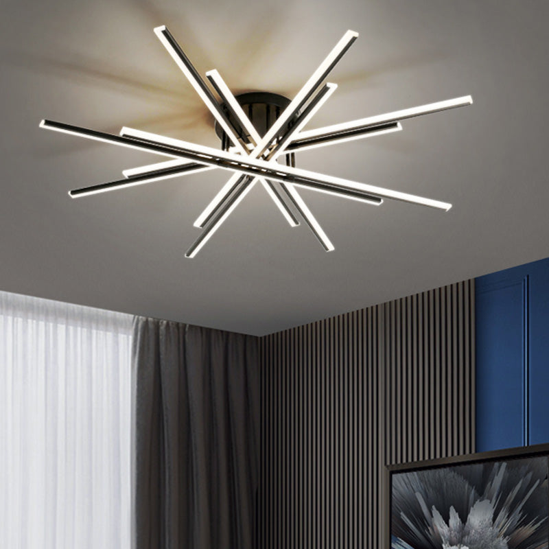 Modern Aluminum Semi Flush Mount Led Ceiling Lamp - Sleek Crossed Line Design For Simplicity And