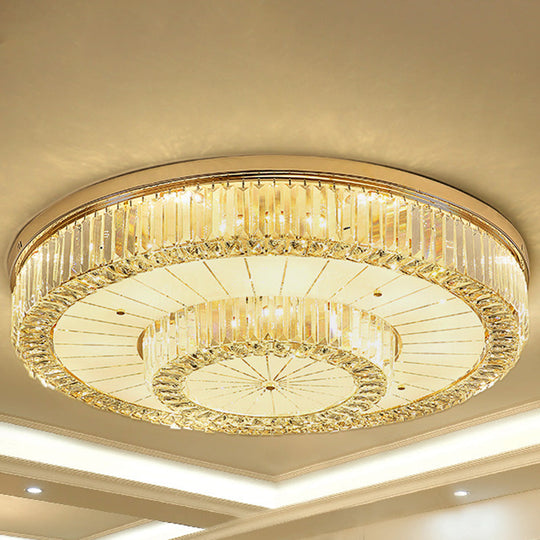 Modern Led Flush Ceiling Lamp With Clear Crystal Drum Shape For Living And Dining Room Lighting Gold